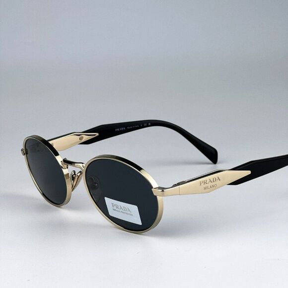 NEW Prada PR65ZS ZVN09T Pale Gold Dark Grey Oval Metal Unisex Sunglasses - Picture 9 of 14